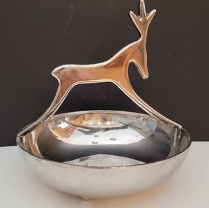 Vintage Sheridan Silver plate Reindeer Holiday Decorative Bowl MCM
